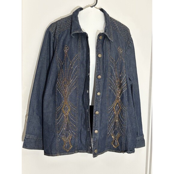 Women’s Liz & Me Signature 1X (16-18) Bead Embroidered Denim Blazer Jacket - Picture 4 of 7